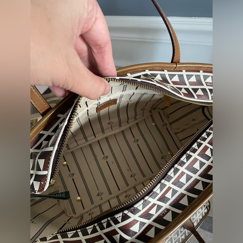 Ralph Lauren Brown, White & Tan Geometric Tote - Picture 6 of 11